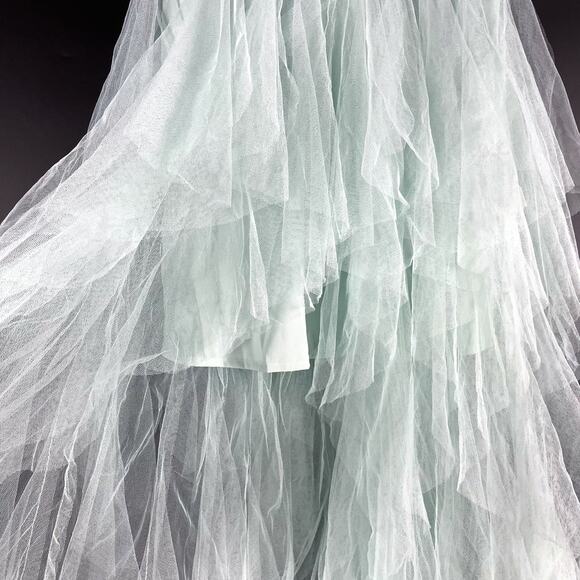For Love & Lemons Bustier Hi Low Gown Blue‎ Tulle Tiered Strapless Dress Sz S - Picture 10 of 14